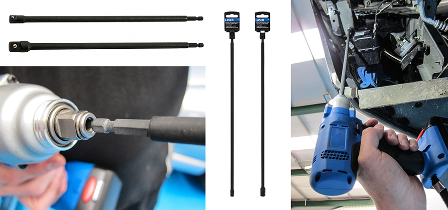 Power extension bars — 500mm long and designed to be used with a quick-chuck cordless drill
