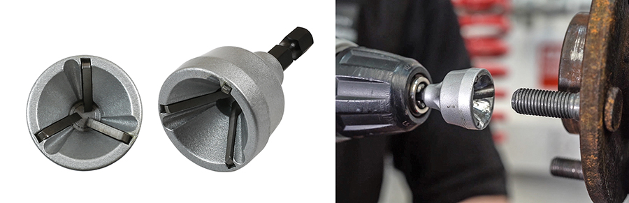 New external deburr & chamfer tool is specifically designed to repair the edge of damaged bolts, studs and pipes.