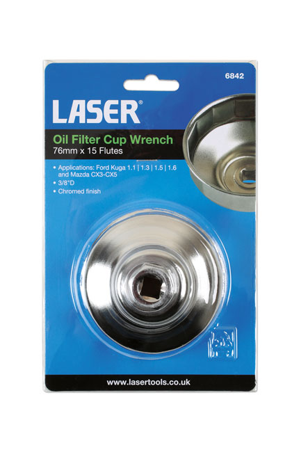 Laser Tools 6842 Oil Filter Wrench 3/8"D - 76mm x 15 Flutes