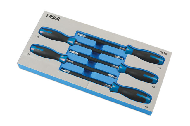 Laser Tools 7616 E-Socket Flexi Driver Set 5pc