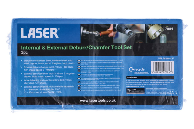 Laser Tools 7884 Internal & External Deburr/Chamfer Tool Set 3pc